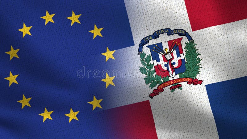 Drapeaux réalistes d'UE et de la République Dominicaine demi ensemble illustration libre de droits Drapeaux réalistes d'UE et de la République Dominicaine demi ensemble illustration libre de droits