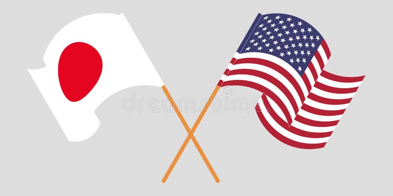 Drapele încrucișate și fluturând din Statele Unite și Japonia stock illustration