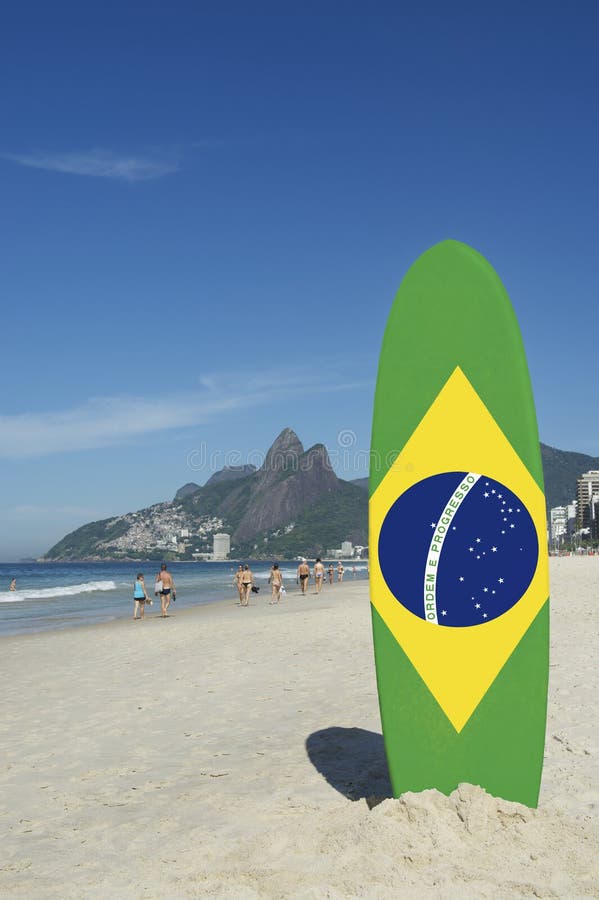 Drapelul brazilian Surfboard ipanema beach rio de janeiro brazilia stock photo