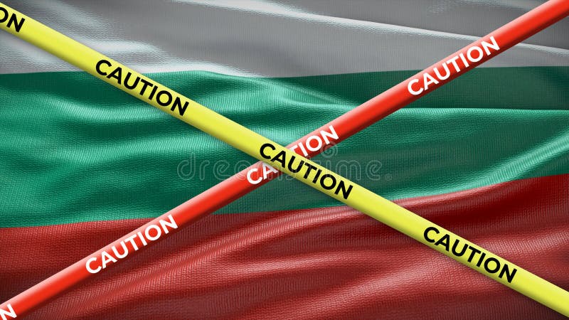 Drapelul național al țării bulgare cu bandă galbenă prudentă. problemă în știrile naționale 3d ilustrare royalty free illustration