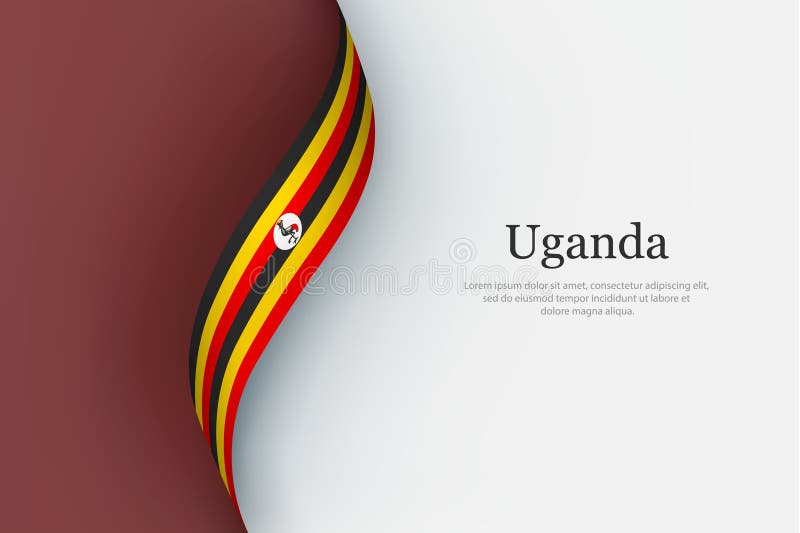 Drapelul Ugandei pe panglica cu mâna stock illustration