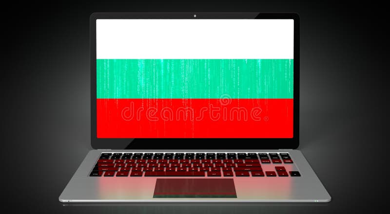 Drapelul țării bulgare și codul binar de pe ecranul laptopului vector illustration