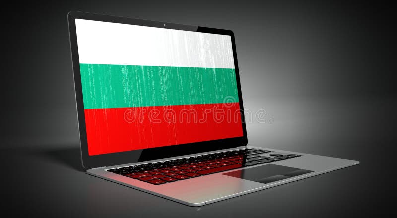 Drapelul țării bulgare și codul binar de pe ecranul laptopului stock illustration