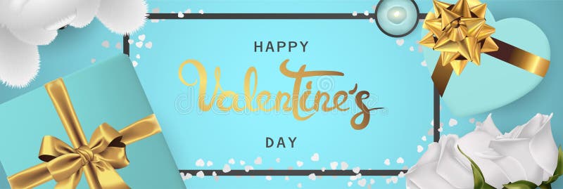 Draufsicht der glücklichen Valentinsgrußtagesrealistischen horizontalen Fahnenebenenlage vektor abbildung Draufsicht der glücklichen Valentinsgrußtagesrealistischen horizontalen Fahnenebenenlage vektor abbildung