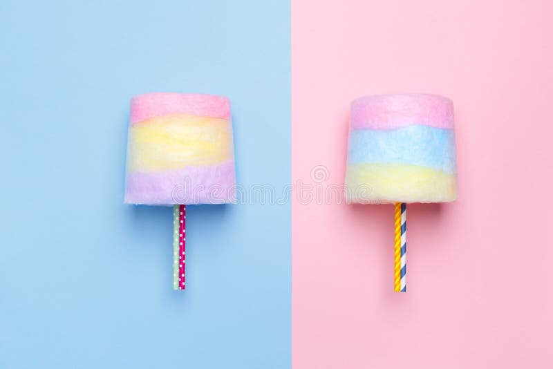 Top view of the Multicolored cotton candy. Minimal style. Top view of the Multicolored cotton candy. Minimal style.