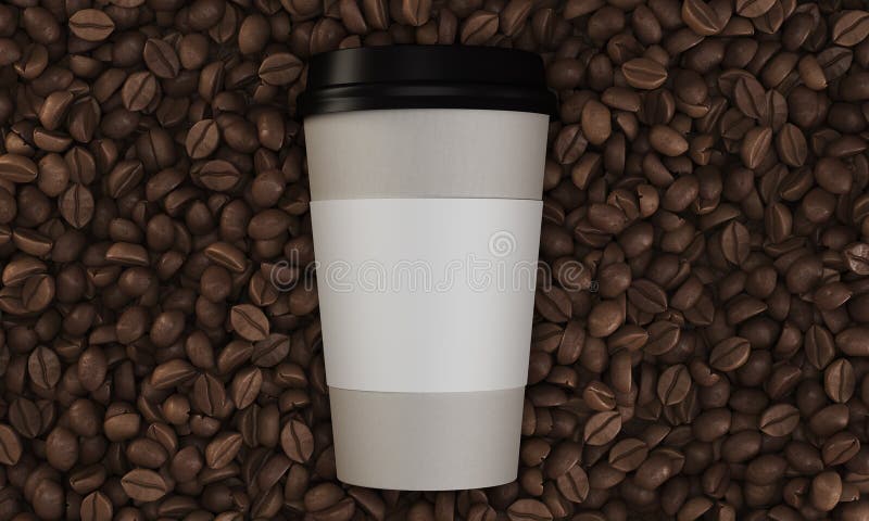 Draufsicht des Papiertasse kaffees auf seinen Bohnen stock abbildung Draufsicht des Papiertasse kaffees auf seinen Bohnen stock abbildung