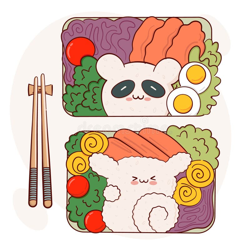 Draw Funny Kawaii Bento Box Home Cooking Takeaway Meal Prep Vector ...