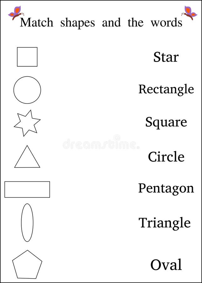 Draw a line to match correct word and shape printable kids worksheet for pre school/kindergarten kids. This illustration can be used in children`s concepts like books, puzzles, games and other similar creatives. Draw a line to match correct word and shape printable kids worksheet for pre school/kindergarten kids. This illustration can be used in children`s concepts like books, puzzles, games and other similar creatives.