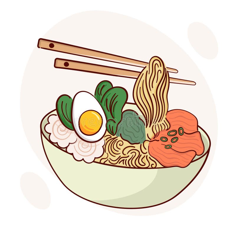 Draw Ramen Soup in a Bowl Vector Illustration. Japanese Asian ...