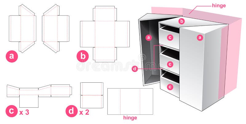 3 drawer box die cut template