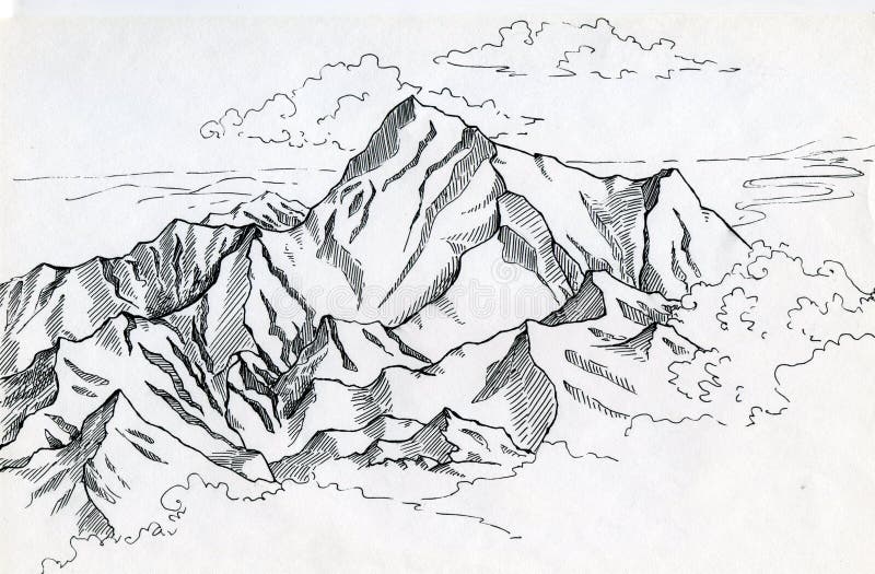 Drawin de chaîne de montagne en encre illustration de vecteur Drawin de chaîne de montagne en encre illustration de vecteur