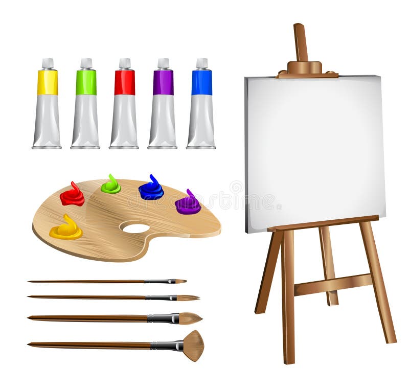 Isolated Artist Palette With Three Long Different Brushes Inside On Stock  Illustration - Download Image Now - iStock