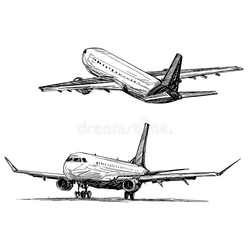 Drawing of the Airplane Landing in Vietnam Stock Vector - Illustration ...