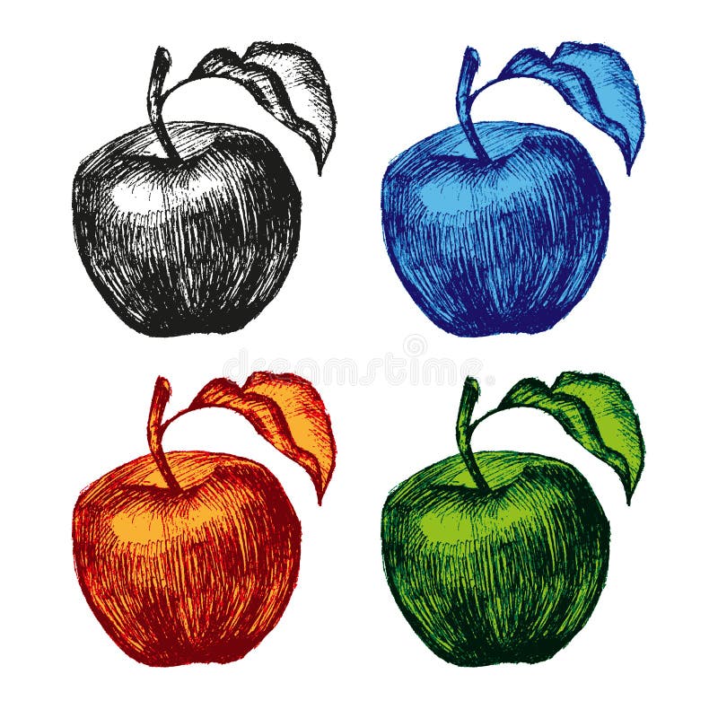 Apple Fruit Set Hand Drawn Illustration Sketch Stock Illustration