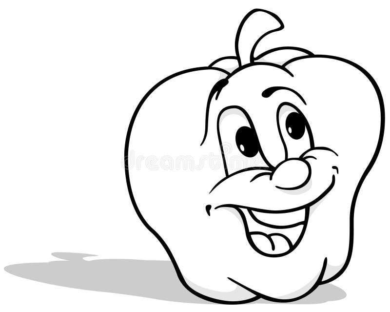 Drawing of an Apple with a Smiling Face Stock Vector Illustration of