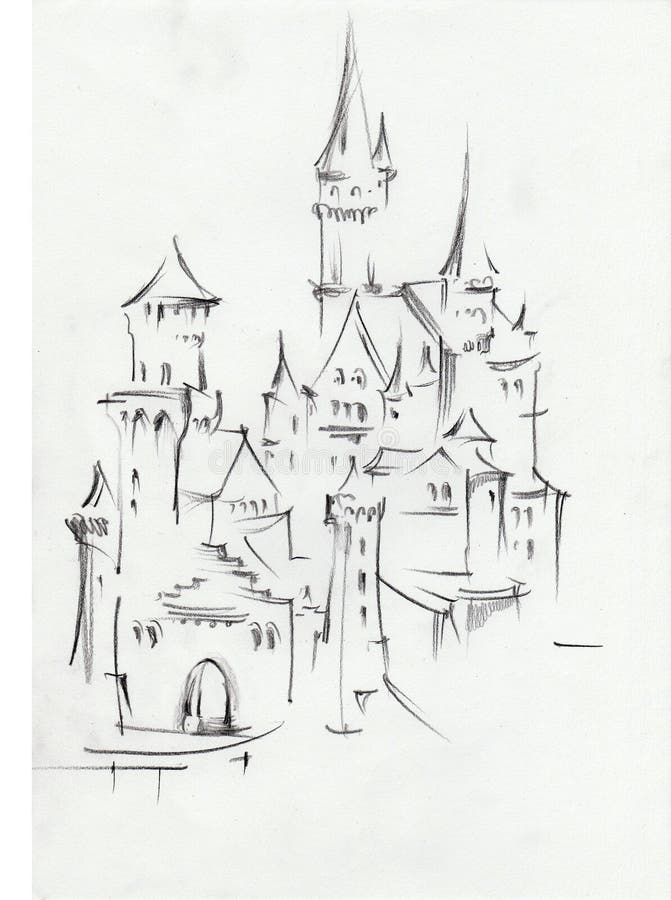 Drawing of Architectural Structures of the Medieval Fairy-tale