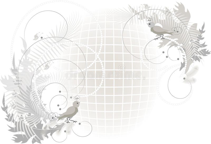 Drawing with Birds and Butterfly on Volume Grid.Gr Stock Vector