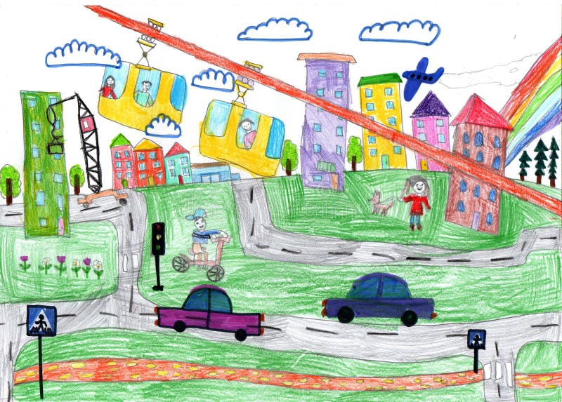 Color Pencil Landscape Drawing - Happy Family Art