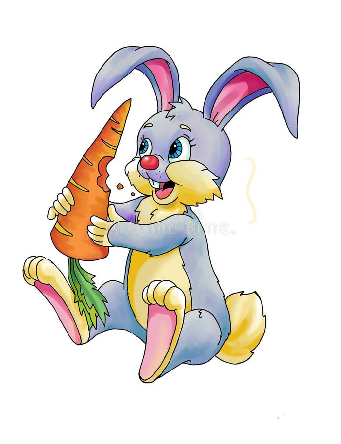 Drawing of Cartoony Bunny with Carrot Stock Illustration Illustration