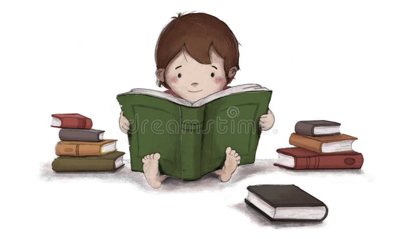 Reading Clipart - boy-on-moon-reading-book-animated - Classroom Clipart