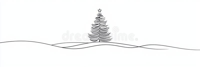 Drawing of a Christmas tree with a star. Continuous line drawing of a Christmas tree with a star. vector illustration