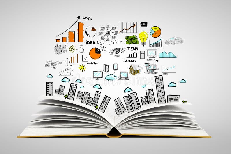Book with colorized drawing city. Diagram marketing research concept stock images, royalty-free photos and pictures