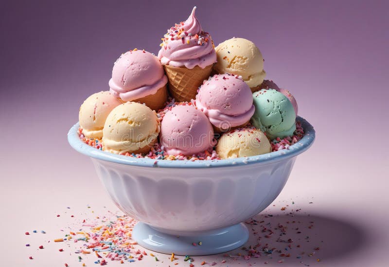 A Drawing of a Colorful Ice Cream Bowl Stock Illustration