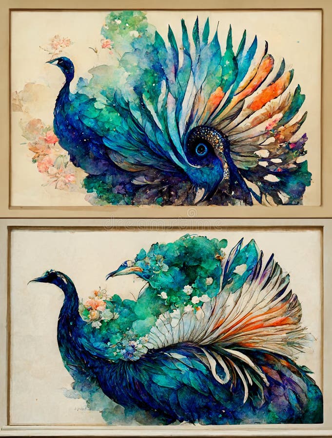 3d illustration of peacock canvas wall art