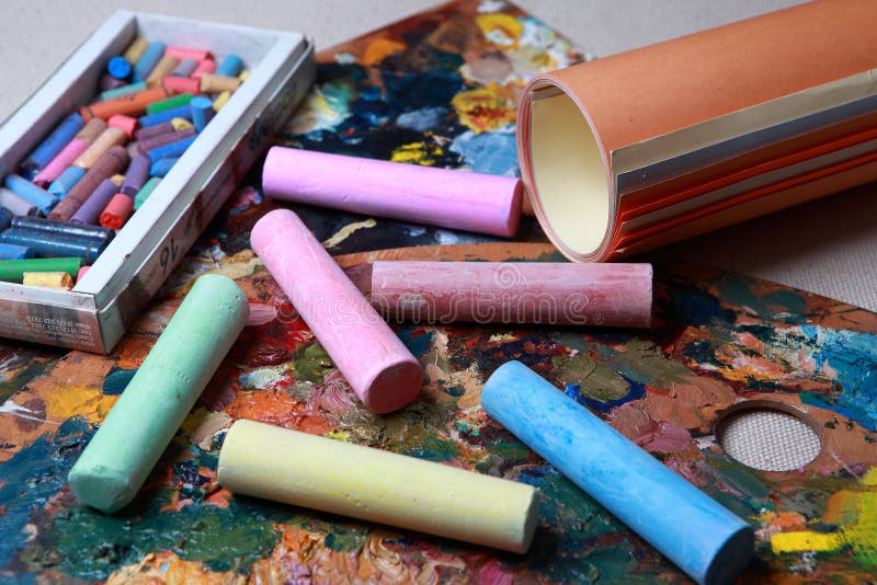 Drawing crayons with paper stock image. Image of design 134998471