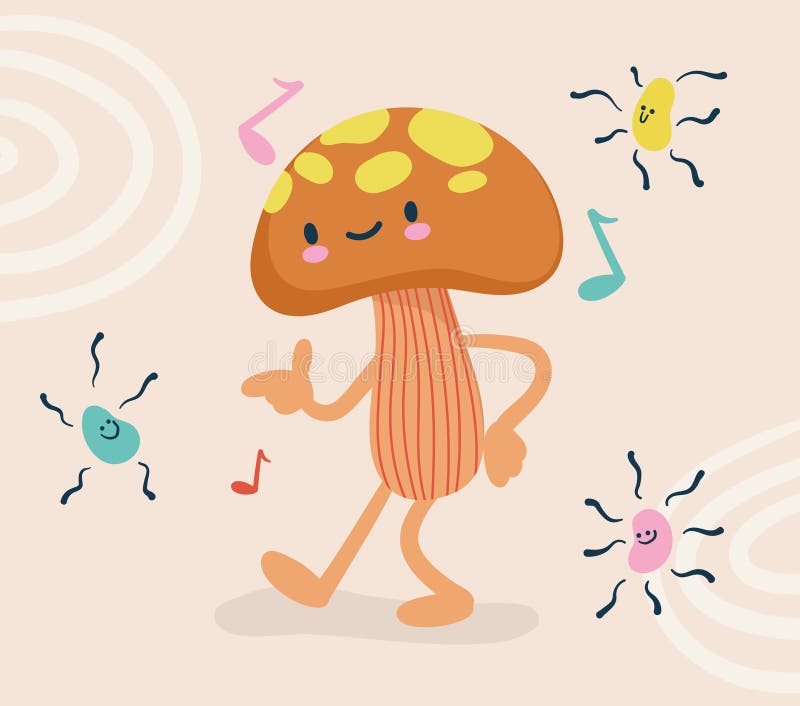 Drawing dancing mushroom stock vector. Illustration of cute 264508650