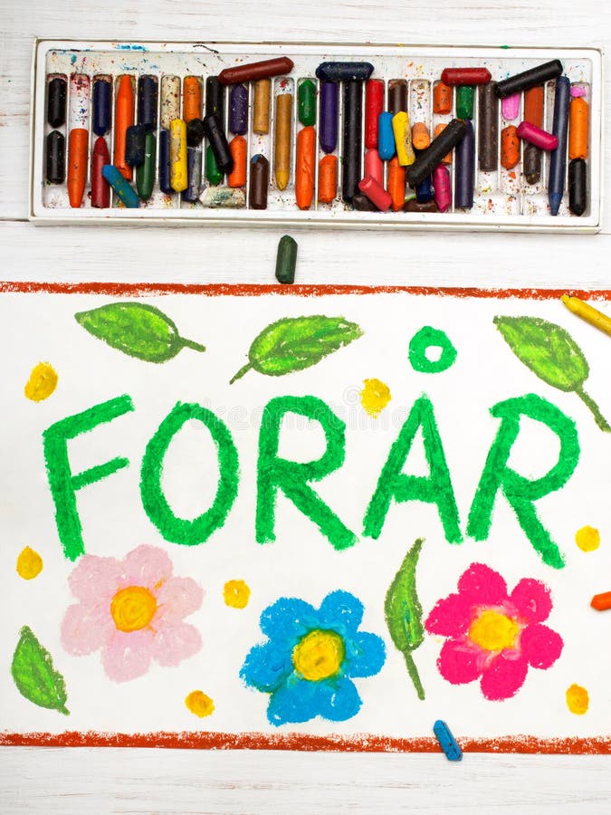 Drawing: Danish words Forår Spring and beautiful flower stock illustration