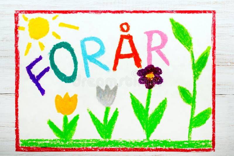 Drawing: Danish words Forår Spring stock illustration
