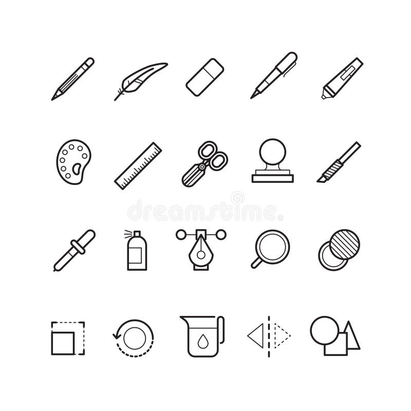  Drawing Design Tools Vector Line Text Editor Icons Set 