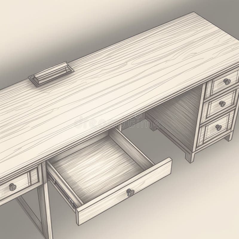 Drawing of a Desk with Drawers Stock Illustration Illustration of
