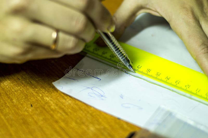 Drawing Drawing with a Ruler and Pencil Stock Image Image of business