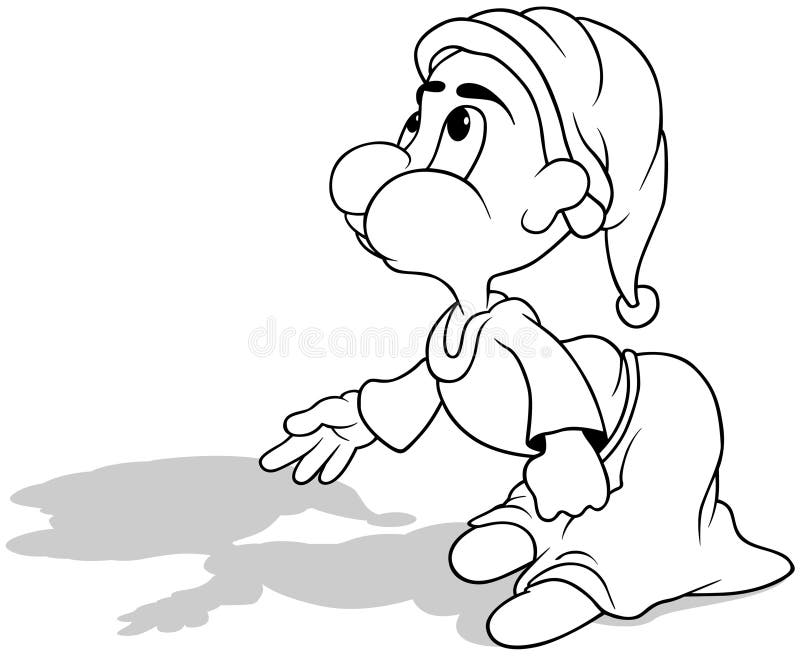 Drawing of a Dwarf Leaning Forward from Side View Stock Illustration ...
