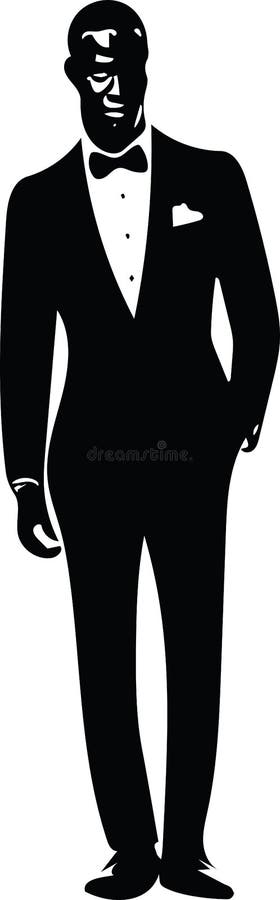 Drawing of elegant young fashion man in tuxedo posing