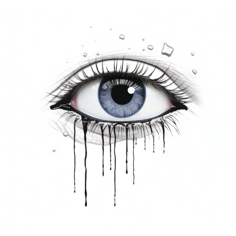 A Drawing of an Eye with Dripping Water Stock Illustration