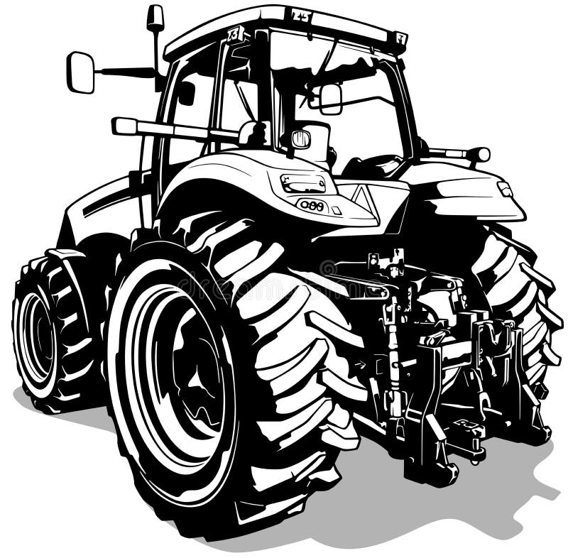 Drawing of Farm Tractor from Rear View Stock Vector - Illustration of ...