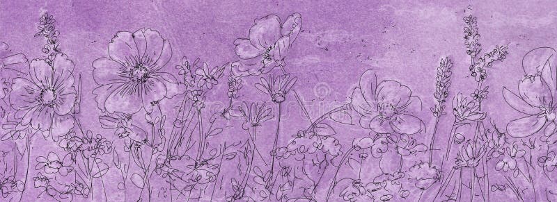 Drawing of a Field of Flowers Stock Illustration - Illustration of