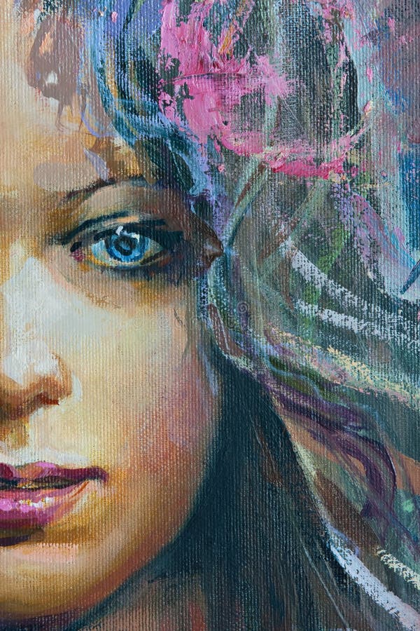 Drawing of girl, fragment, painting royalty free stock photo Drawing of girl, fragment, painting royalty free stock photo