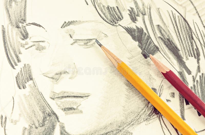 Child Drawing by Colored Pencils Stock Photo - Image of blue, paper ...