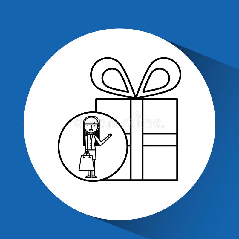 Drawing Girl Shopping with Gift Box Stock Vector Illustration of