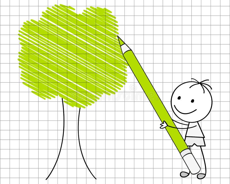 Drawing green tree vector illustration
