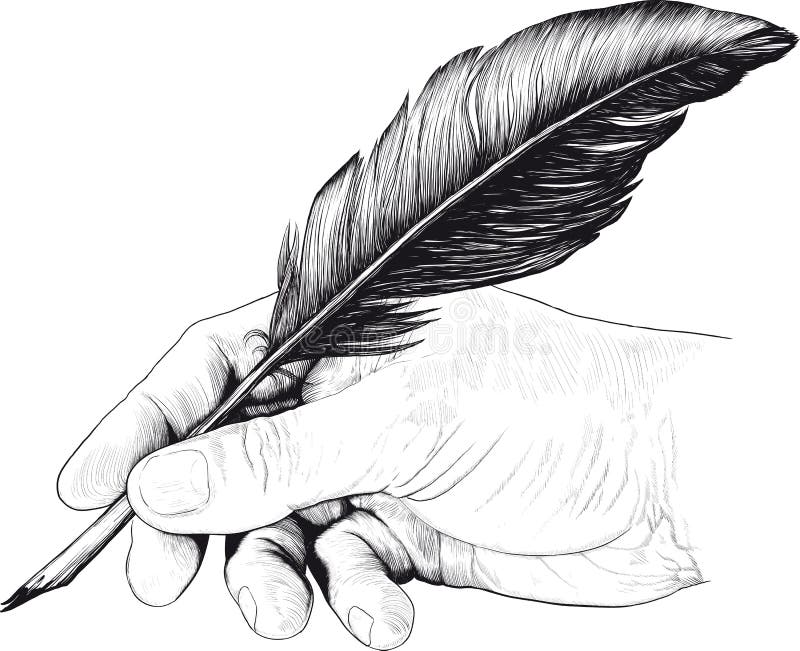 Drawing of Hand with a Feather Pen Stock Vector Illustration of