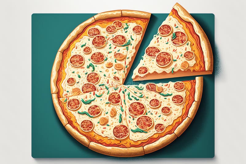 Drawing Hot Pizza Slice with Melting Cheese. Generative AI Stock