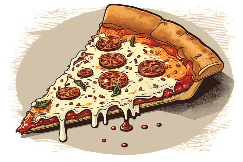 Drawing Hot Pizza Slice with Melting Cheese. Generative AI Stock