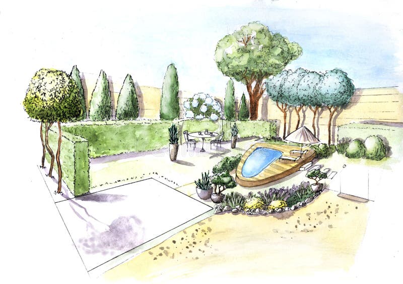 Landscape Architecture Design Plan In The Courtyard Of The Villa Country  House In The Country Visualization Drawing Picture Sketch 3d  Illustration  Chic Personal Garden For A Project Design Stock Photo  Picture