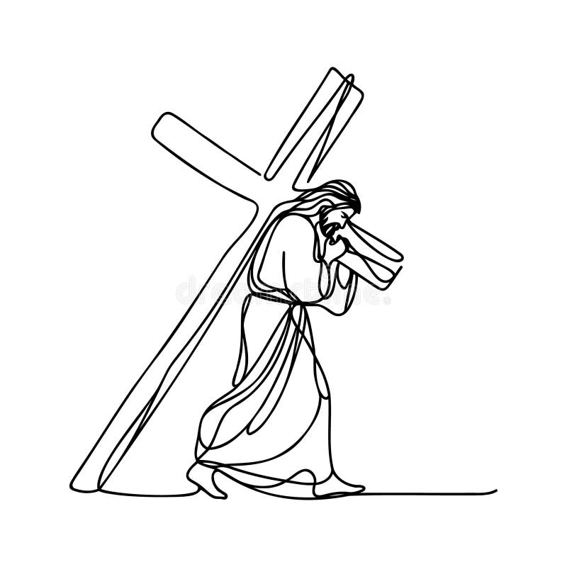 Drawing of Jesus Christ Carrying the Cross Drawn Continuous Line ...