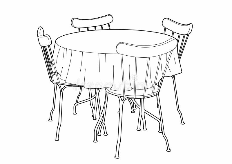 Drawing of a kitchen table stock vector. Illustration of vector 141012600